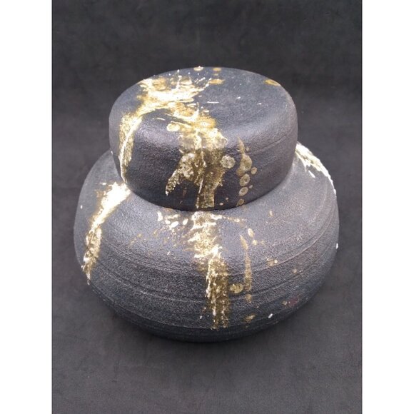 Modernist Studio Pottery Splatter Paint On faux lidded Vase signed Abrams? '73 - Picture 3 of 16